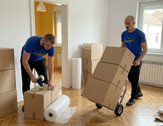 movers packing items