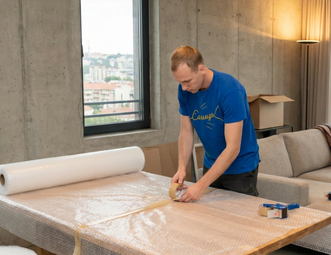 Movers moving a trolley