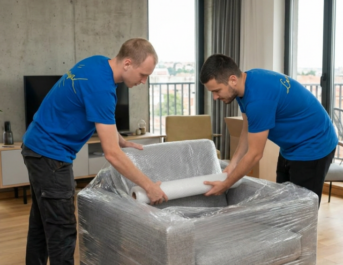 Movers wrapping items